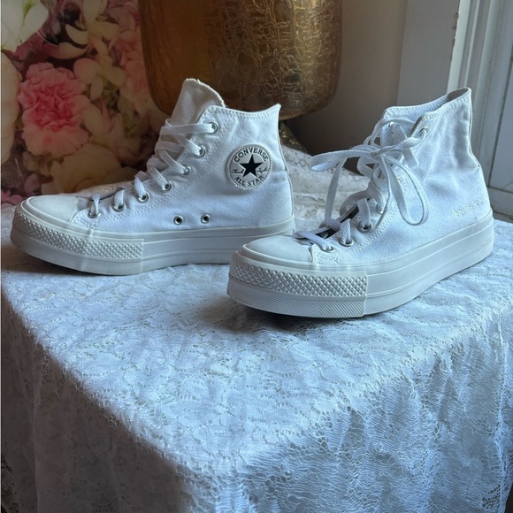 Custom ‘dog person’ Embroidered Converse Women's White HighTop Platform Sneakers - Picture 10 of 13